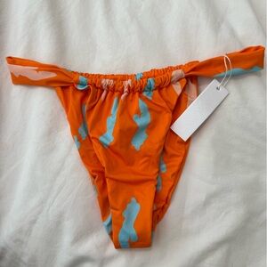iNAMORATA Vibrant Orange Bikini Bottom with Blue Highlights